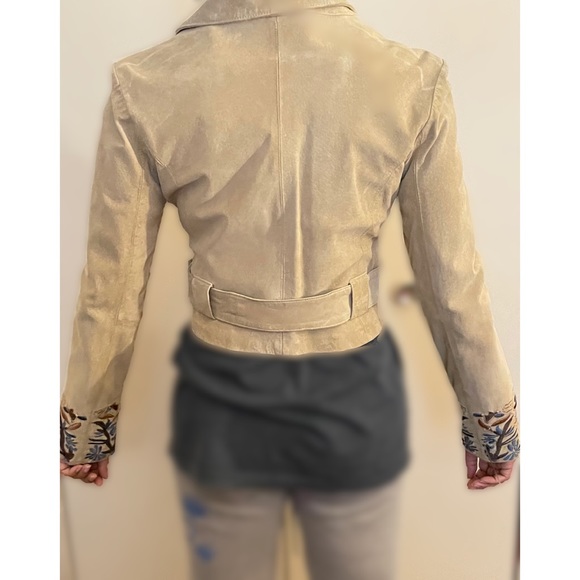 Vintage Suede Embroidered Jacket Taupe Sz Medium - Picture 5 of 15